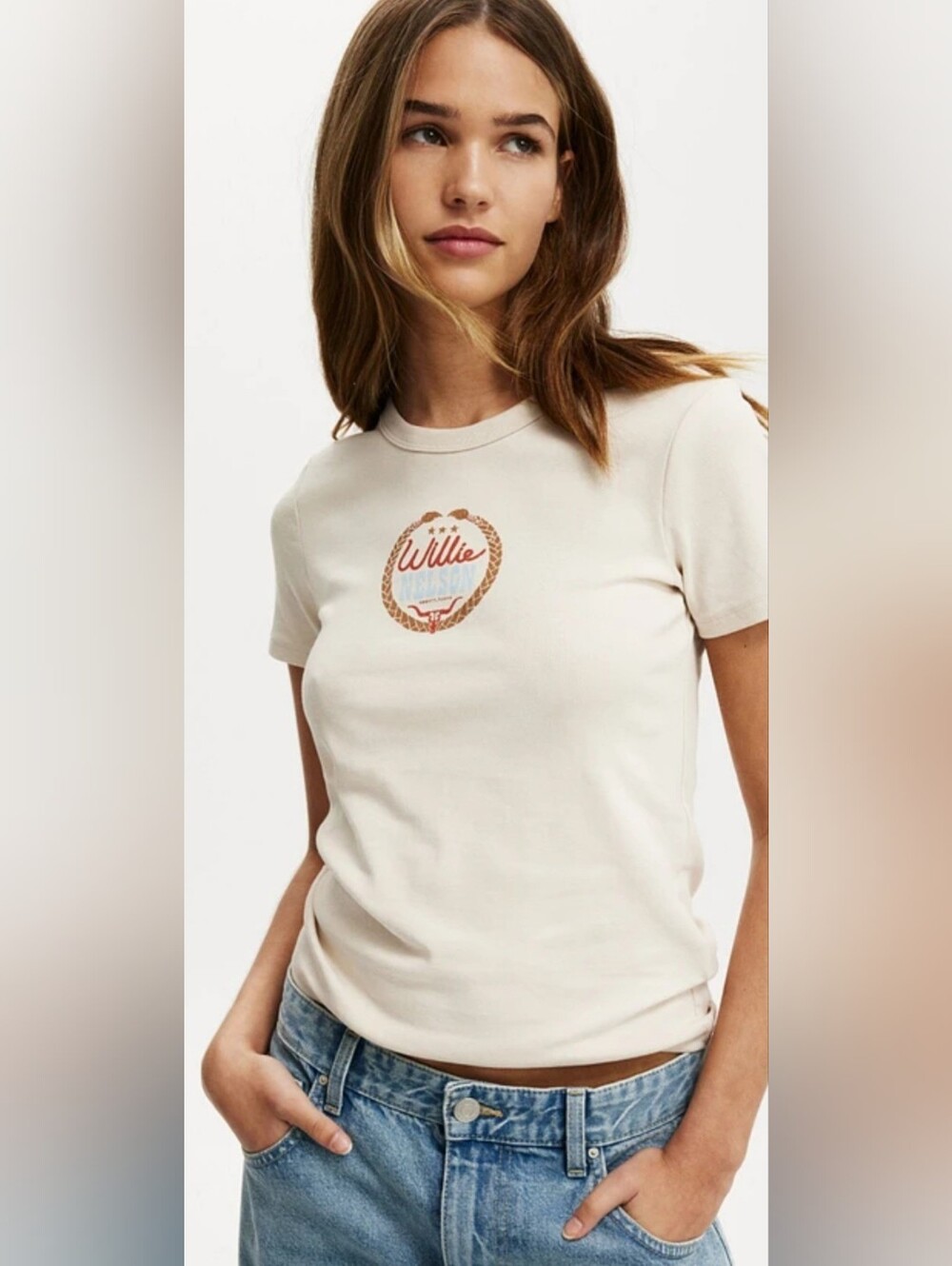 Zion Rootswear Oat Color Fitted Graphic  T Willie Nelson  Medium